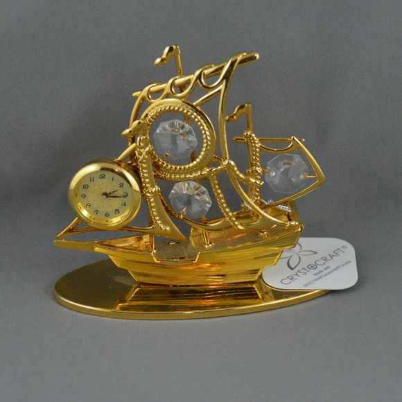 Crystocraft Pirate Ship Clock figurine w/ Swarovsk - Picture 1 of 7